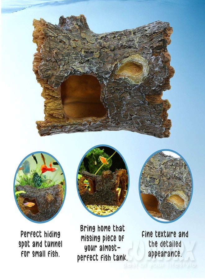 CORISRX Aquarium Hide Log Betta Fish Tank accessorie Decoration - Resin Artificial Tree Trunk Ornament for Fish Tank Betta Hideout Cave Decor - Small Tree Log with Hollow for Aquarium Accessories - Image 5